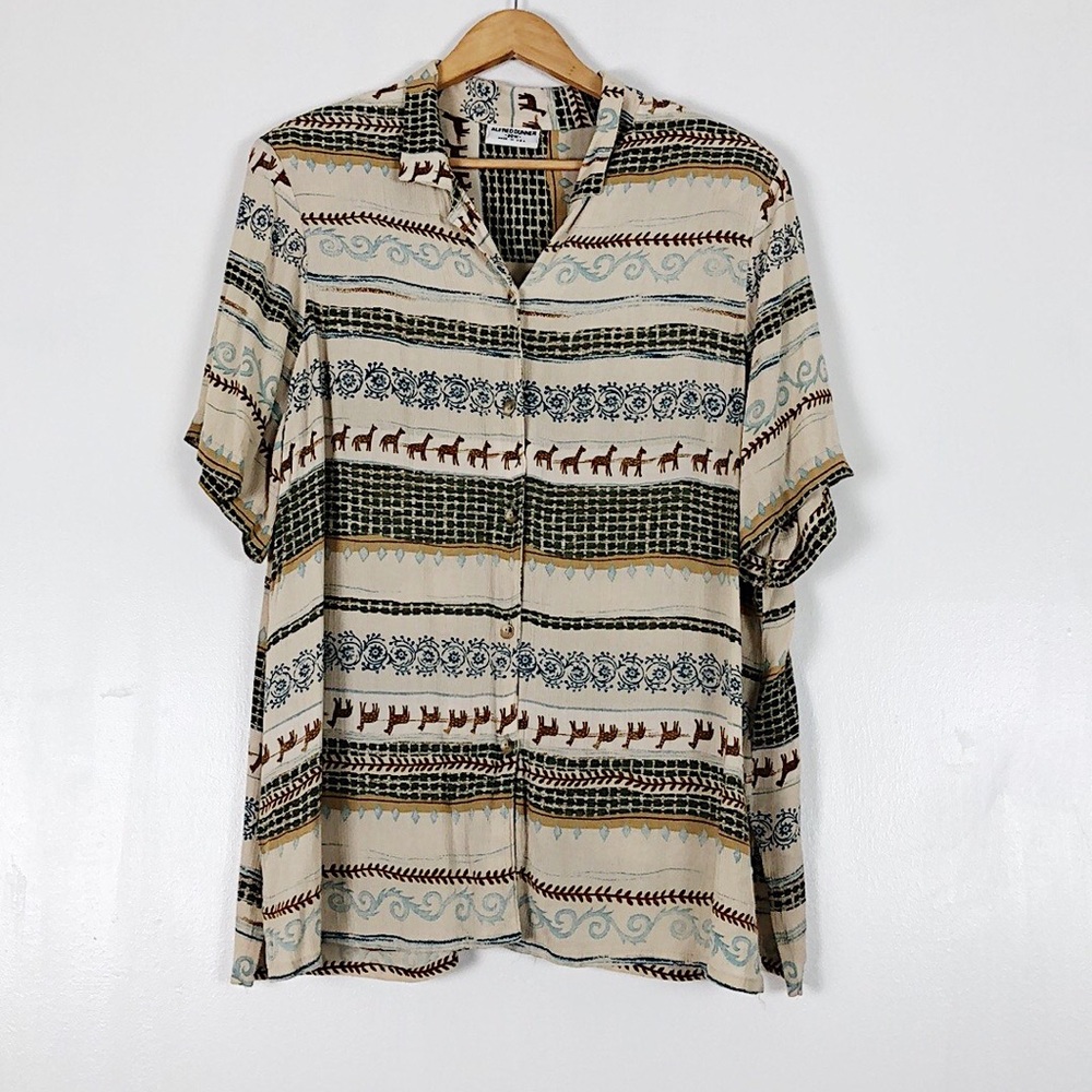 Vtg Alfred Dunner Alpaca Print Button Down Sz 20W